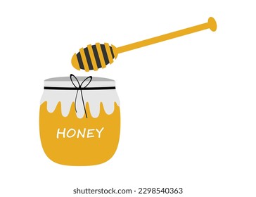 honey jar and wooden stick for kid coloring book cartoon icon vector and illustration 