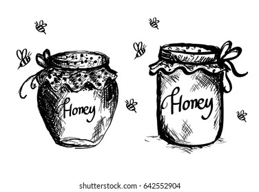 Honey jars hand drawn vector 
