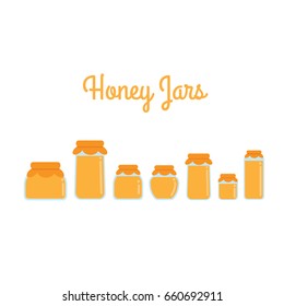 Honey jars. Isolated flat design vector illustrations.