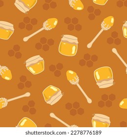 Honey Jars and Wands with Honeycombs in the Background Surface Design Seamless Repeat Pattern Design Eps 10 Vector 