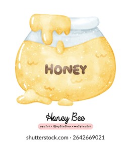Honey in jay in watercolor style honey bee vector illustration