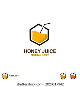 Honey juice logo design on isolated background, honey comb logo template icon, graphic element