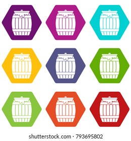 Honey keg icon set many color hexahedron isolated on white vector illustration