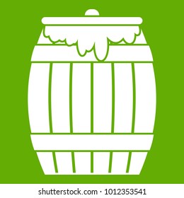 Honey keg icon white isolated on green background. Vector illustration