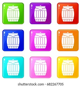 Honey keg icons of 9 color set isolated vector illustration