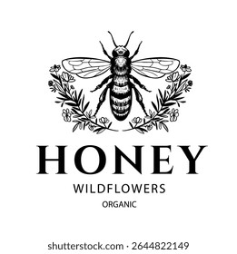 Honey label, apiary, beehive, hand drawn sketch, realistic vector illustration