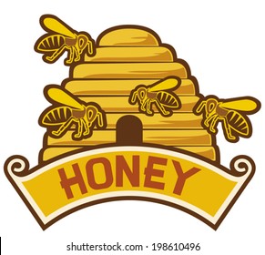 honey label - bee and beehive