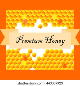 Honey label with comb ant flat text ribbon
