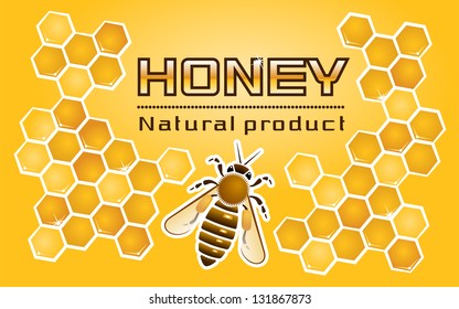 "Honey" Label. Composition of the honey bee and honeycomb with the title. I've used my own designed font