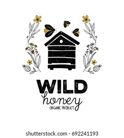 Honey label design. Concept for organic honey products, package design.