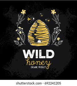 Honey label design. Concept for organic honey products, package design.