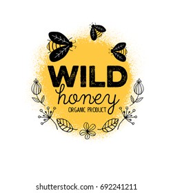 Honey Label Design. Concept For Organic Honey Products, Package Design.