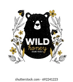 Honey label design. Concept for organic honey products, package design.