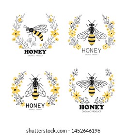 Honey label design. Flat style. Vector illustration.
