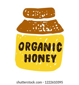 Honey label with hand drawn lettering, jar. Organic honey.