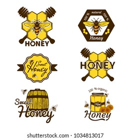 Honey label isolated on white background.Vector iilustration.