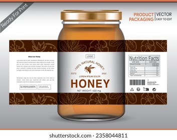 Honey Label, Honey Packaging, Bee honey, Honey Vector packaging, Label for print, Print ready file, Vector design, pack, vector packaging, Food label, Nutrition Label,Bottle Mockup, Jar Mockup