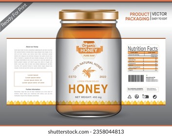Honey Label, Honey Packaging, Bee honey, Honey Vector packaging, Label for print, Print ready file, Vector design, pack, vector packaging, Food label, Nutrition Label,Bottle Mockup, Jar Mockup