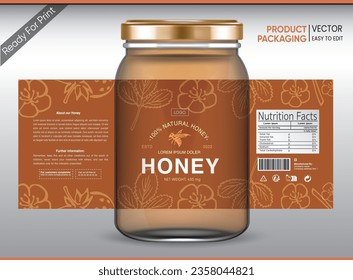 Honey Label, Honey Packaging, Bee honey, Honey Vector packaging, Label for print, Print ready file, Vector design, pack, vector packaging, Food label, Nutrition Label,Bottle Mockup, Jar Mockup