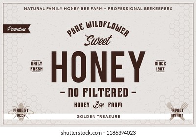 Honey label and packaging design template for apiary and beekeeping  products, banding and identity. Vector honey illustration.