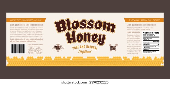Honey label or packaging design template for apiary and beekeeping products branding and identity