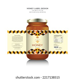 Honey label packaging polygon shape pure honey bee print label jar label mock up vector file organic design.