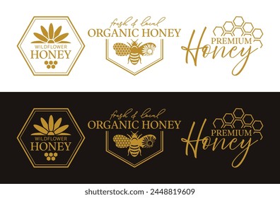 Conjunto de etiquetas de miel Insignia de granja de abejas Logo de apicultura