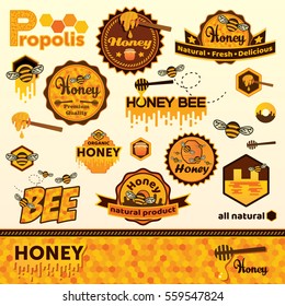 Honey label set template. Stickers and symbols