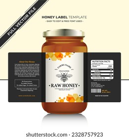 Honey label honey sticker polygon banner with honey design natural bee honey glass jar bottle sticker creative product packaging idea, white minimal background healthy organic food product black label