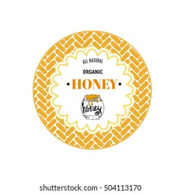 Honey label.Food template for your design with barrel of honey.Vector packing concept.