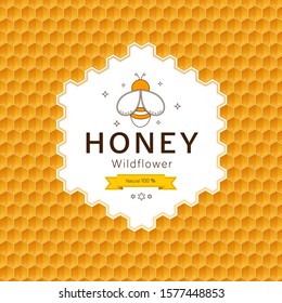 Honey labels and beekeeping logo. Food sweet, insect and cell, honeycomb and beeswax, comb and wax. Vector illustration