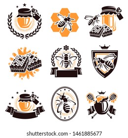 Honey labels and elements set. Collection  icon honey. Vector