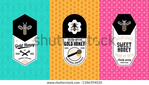 Honigetiketten Logo Und Verpackungsdesign Vorlagen Fur Bienenzucht Stock Vektorgrafik Lizenzfrei