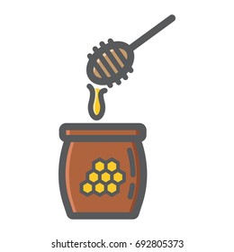 Honey ladle filled outline icon, food and drink, beehive sign vector graphics, a colorful line pattern on a white background, eps 10.