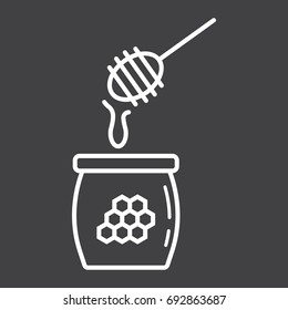 Honey ladle line icon, food and drink, beehive sign vector graphics, a linear pattern on a black background, eps 10.