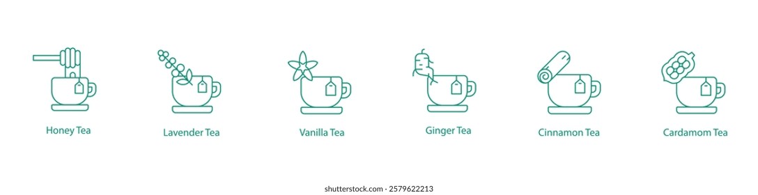 Honey, Lavender, Vanilla, Ginger, Cinnamon, and Cardamom Tea Icon Set