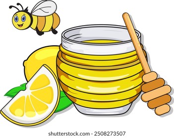 Honey and lemon design illustration for sticker, icon, poster, t-shirt, eps 10, editable.