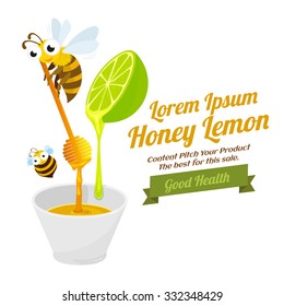 Honey lemon mix with herbal food, vector illustration.