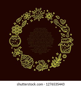 Honey line circle text template. Store flayer example