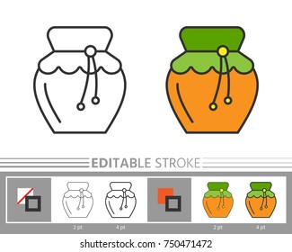 Honey linear icon without and with colour fill. Editable stroke, different color filling and any background. Simple outline sign. Web, print, logo, coloring book concept. Isolated vector illustration