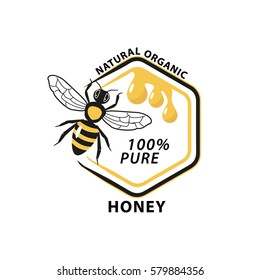 Honey logo with bee and hexagon