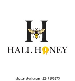logotipo de miel, vector de abejas, letra h con miel, letra h con abeja, letra o, logotipo de alimentos, puro 
