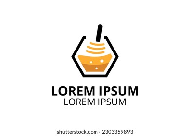 honey logo design with jar like honeycomb. sweet nectar gold color illustration logo design for food label.