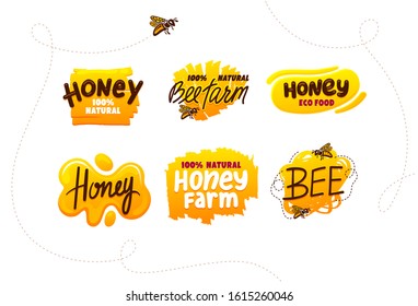 Honey logo design. Organic flat badges on white background. Vector honey label element for your design 