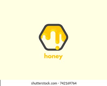 Honey logo icon design. The concept for the industry sales and production of honey, breeding and keeping bees. Flat line vector illustration.