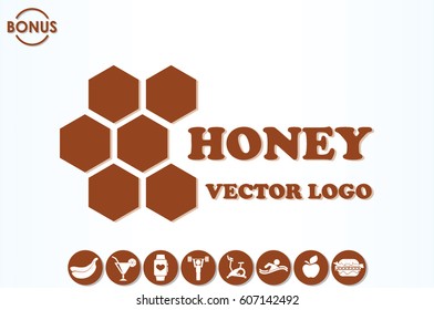 honey logo icon vector illustration eps10. Isolated badge honey comb for website or app - stock infographics