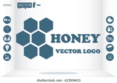 honey logo icon vector illustration eps10. Isolated badge honey comb for website or app - stock infographics