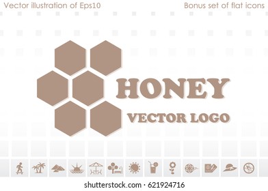 honey logo icon vector illustration eps10. Isolated badge honey comb for website or app - stock infographics