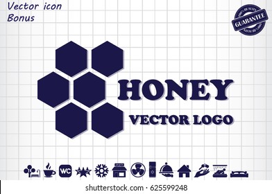 honey logo icon vector illustration eps10. Isolated badge honey comb for website or app - stock infographics
