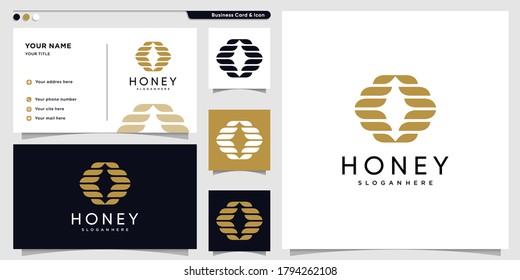 Honey logo with new concept gold colour and business card design template, honey, gold, logo template Premium Vector